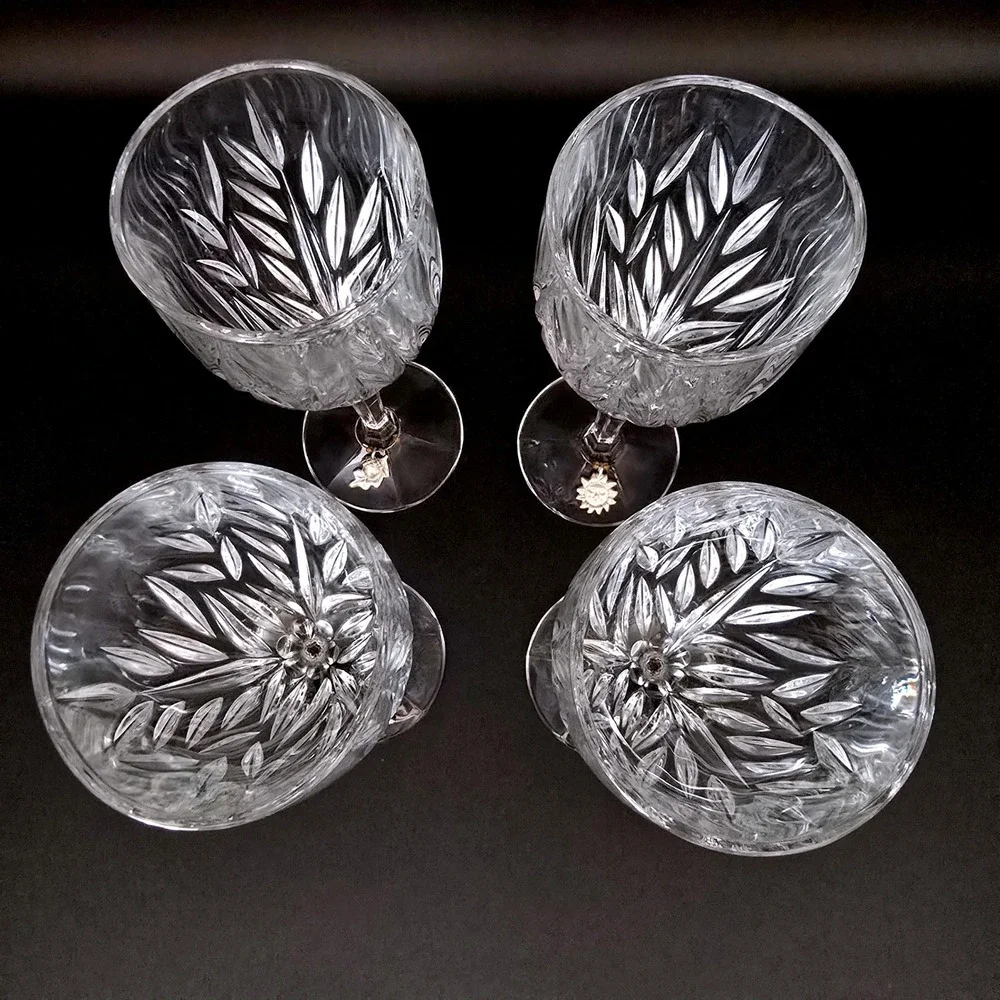 Stuart Crystal Clear Glass Facted Water/Champagne Wine/Goblet w/ Charms Set of 4